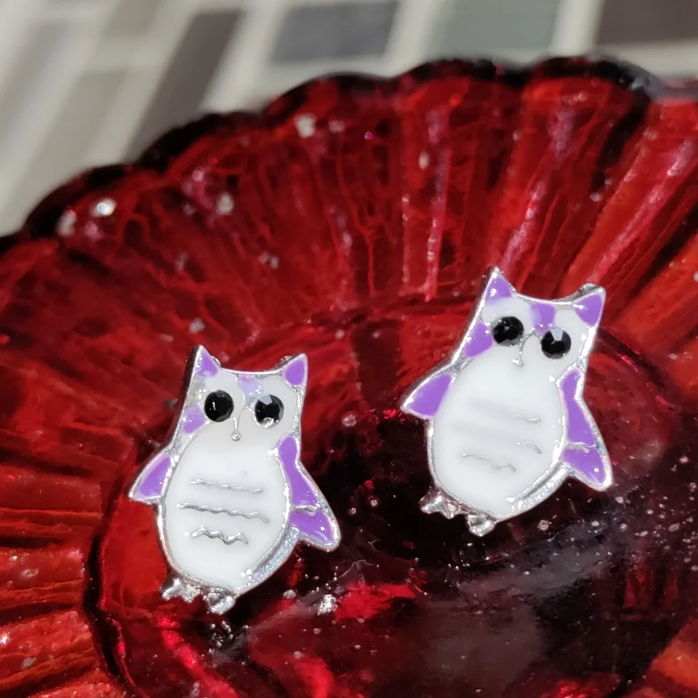 Vintage Enamel Purple Owl earrings